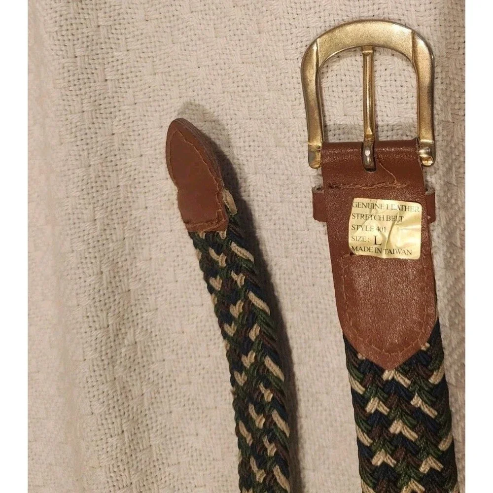 Elastic Canvas Belt Braided Brown Tan Green Blue Stretch Woven Men L- 43